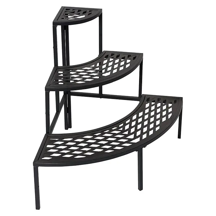 Dobar Blumentreppe 3-stufige Eckvariante - L x B x H: 60 x 60 x 60 cm, Anthrazit, Stahl - Schwarzes 3-stufiges Eck-Pflanzenregal aus Metall mit dekorativen Gitterböden.