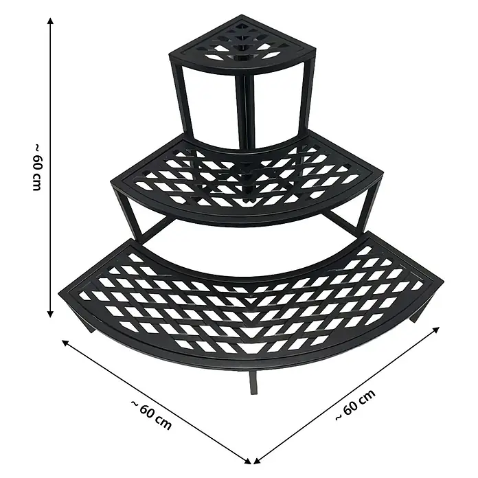 Dobar Blumentreppe 3-stufige Eckvariante - L x B x H: 60 x 60 x 60 cm, Anthrazit, Stahl - Schwarzer 3-stufiger Eck-Pflanzenständer aus Metall, ca. 60 cm hoch und breit.