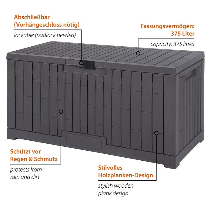 Dobar Garten-Aufbewahrungsbox London (L x B x H: 113 x 49,5 x 59,5 cm, Kunststoff, Grau) | BAUHAUS