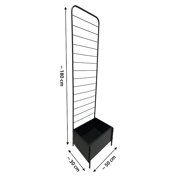 Dobar Pflanzkübel eckig - L x B x H: 50 x 30 x 180 cm, Anthrazit, Stahl - Schwarzes Metall-Pflanzgefäß mit integriertem Rankgitter für Kletterpflanzen, ca. 180x50x30 cm (HxBxT).
