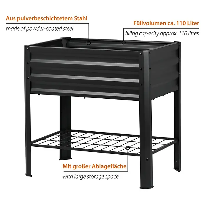Dobar Hochbeet Kubus - L x B x H: 79 x 49 x 80 cm, Stahl, Anthrazit - Schwarzes Hochbeet aus pulverbeschichtetem Stahl mit Ablagefläche. Füllvolumen ca. 110 Liter.