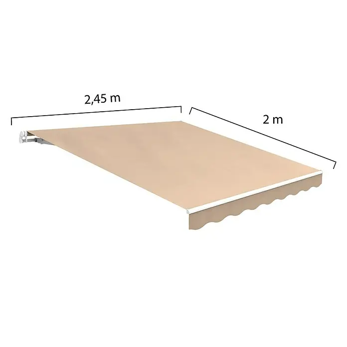 SmartSun Toldo de brazos extensibles Easy Lite - Beige arena, Ancho: 2,5 m, Caída: 2 m - Imagen de un toldo retráctil en beige con unas dimensiones de 2,45 m de ancho y 2 m de profundidad.