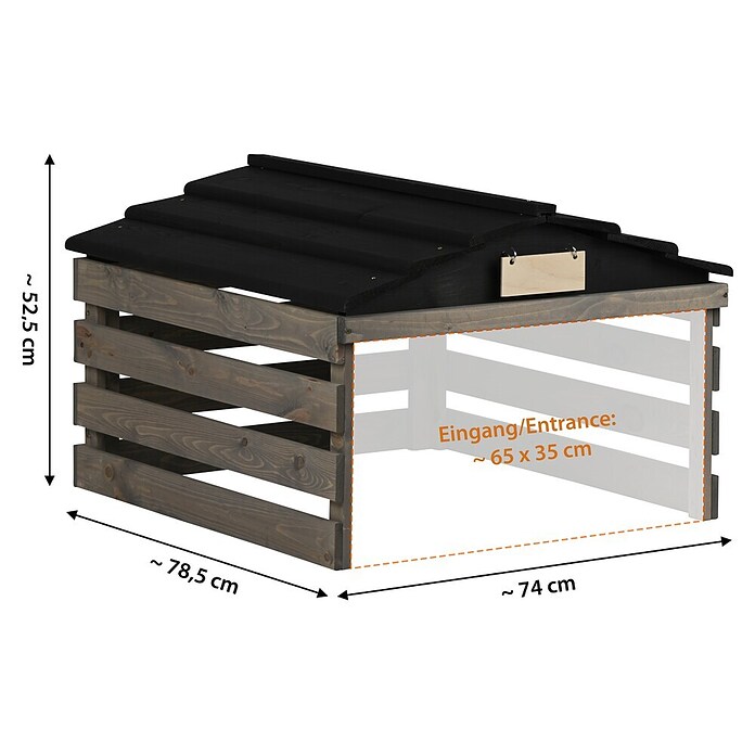 Dobar Mähroboter-Garage (L x B x H: 78,5 x 74 x 52,5 cm, Grau/Schwarz, Holz) | BAUHAUS