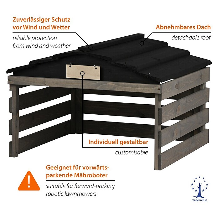 Dobar Mähroboter-Garage (L x B x H: 78,5 x 74 x 52,5 cm, Grau/Schwarz, Holz) | BAUHAUS