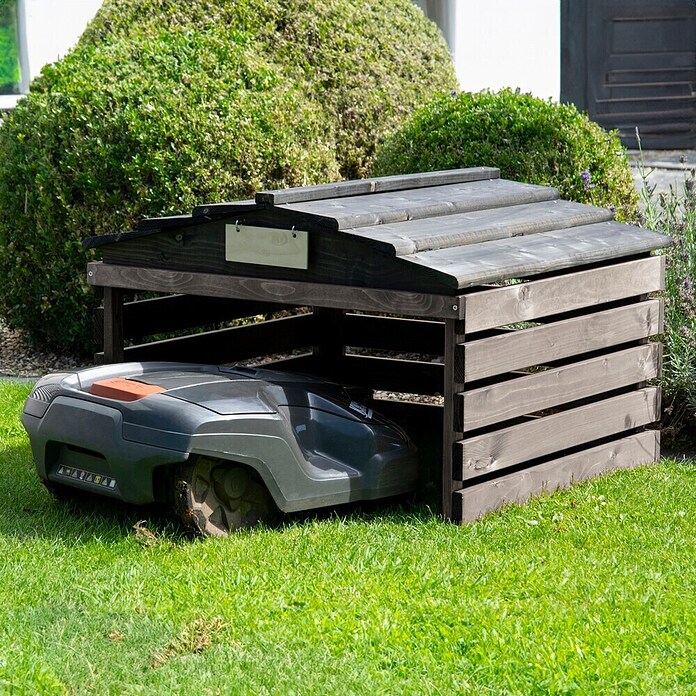 Dobar Mähroboter-Garage (L x B x H: 78,5 x 74 x 52,5 cm, Grau/Schwarz, Holz) | BAUHAUS