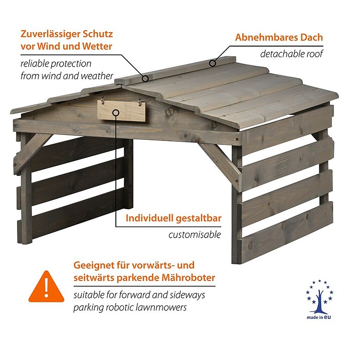 Dobar Mähroboter-Garage (L x B x H: 78,5 x 74 x 52,5 cm, Grau, Holz) | BAUHAUS