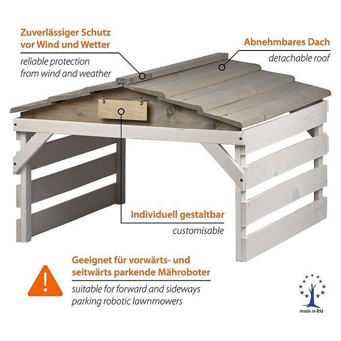 Dobar Mähroboter-Garage (L x B x H: 78,5 x 74 x 52,5 cm, Grau/Weiß, Holz) | BAUHAUS