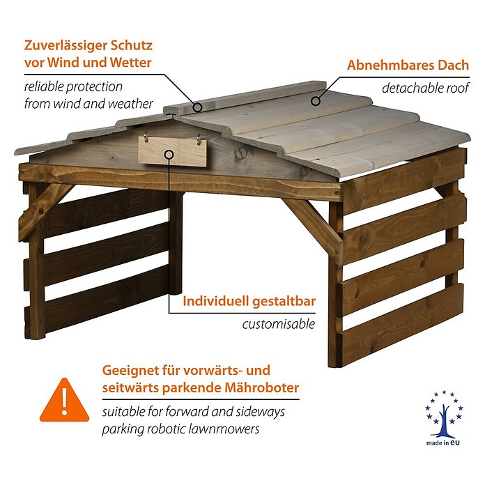 Dobar Mähroboter-Garage (L x B x H: 78,5 x 74 x 52,5 cm, Grau/Braun, Holz) | BAUHAUS