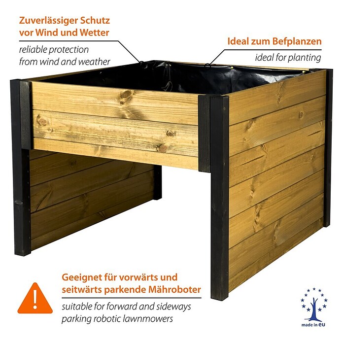 Dobar Mähroboter-Garage (L x B x H: 73 x 79 x 56 cm, Schwarz/Braun, Holz) | BAUHAUS