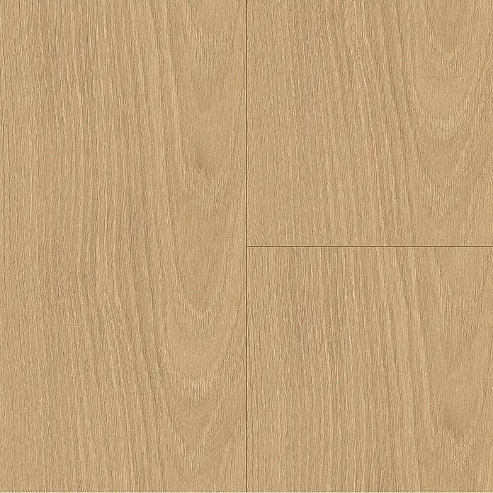 Krono Original Laminat Long Plank 8 - Smoked Montanara Oak, Landhausdiele, 2.003 x 245 x 8 mm - Helles braunes Holzfußboden mit ausgeprägter Maserung und Ästen.