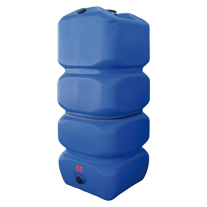 Graf Barril de agua Aquablock MT - 1.000 l, L x An x Al: 78 x 78 x 195 cm - Tanque de agua IBC rectangular azul con múltiples secciones y grifo de salida, ideal para el almacenamiento de agua.