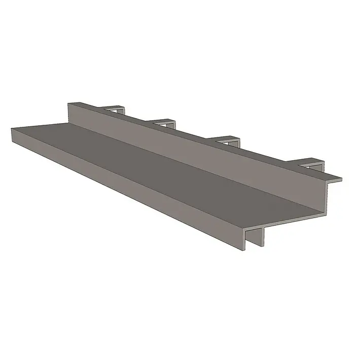 Juwel Schneckenblech Timber - Passend für: Juwel Hochbeet Timber - Darstellung eines Metallprofils mit einer markanten T-Form und zusätzlichen Halterungen, ideal für Konstruktionsanwendungen.