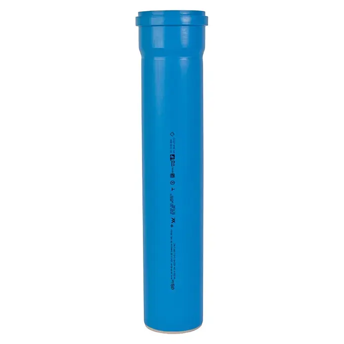 Marley KG Rohr - Nennweite: 50 mm, Länge: 2.000 mm, Polypropylen - Langes blaues Kunststoffrohr, wahrscheinlich für Entwässerung, mit technischen Angaben auf der Oberfläche.