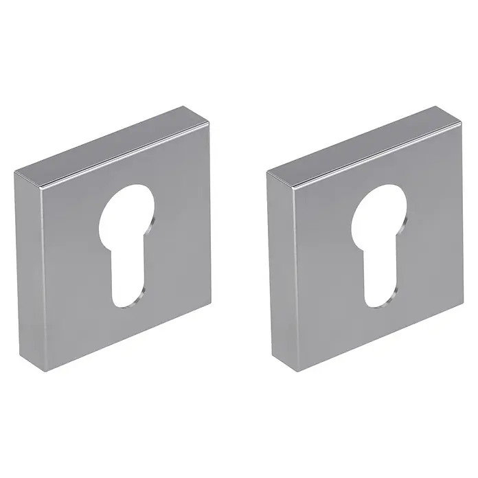 Diamond Doors Schlüsselschild - Form Rosette: Eckig, Edelstahl, Matt - Zwei rechteckige Schlüsselrosetten aus gebürstetem Metall.
