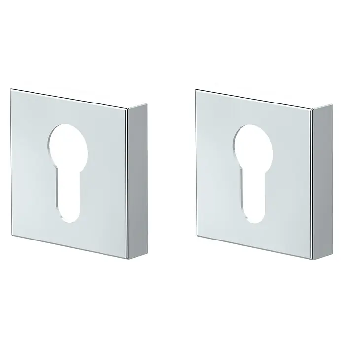 Diamond Doors Schlüsselschild - Form Rosette: Eckig, Edelstahl, Glänzend - Paar quadratischer, verchromter Schlüsselloch-Rosetten.