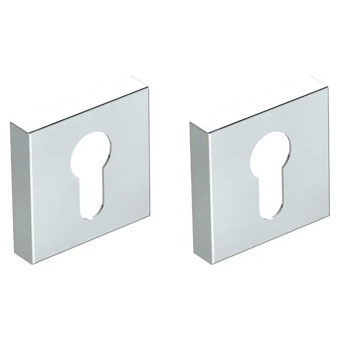 Diamond Doors Schlüsselschild - Form Rosette: Eckig, Edelstahl, Glänzend - Zwei glänzende, verchromte rechteckige Schlüssellochrosetten für Türschlösser.