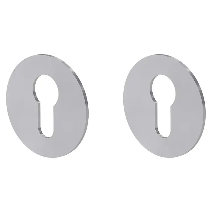 Diamond Doors Schlüsselschild - Edelstahl matt, Profilzylinder, Matt - Zwei silbergraue Metall-Schlüssellochabdeckungen, kreisförmig mit Schlüssellochöffnung.