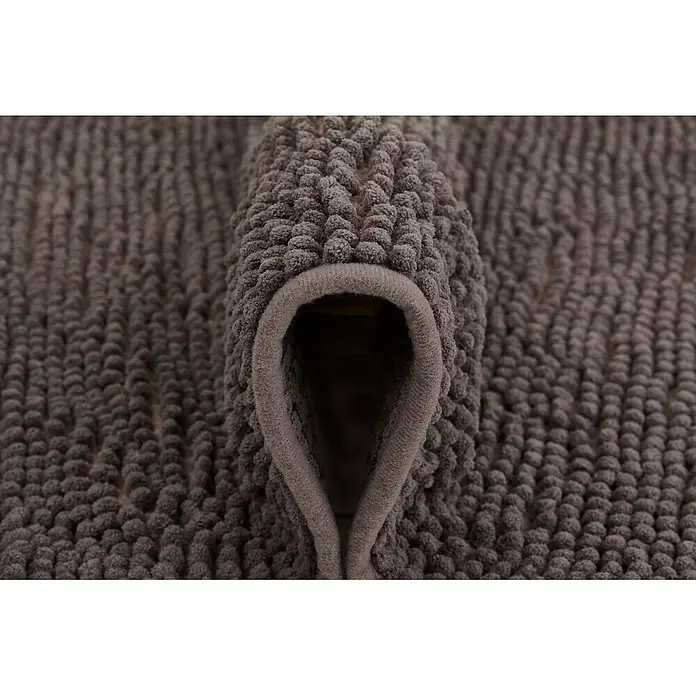 Badteppich Zottel - 50 x 80 cm, Anthrazit, 100% Polyester - Graue, plüschige Chenille-Badematte, gefaltet, um ihre weiche Textur zu zeigen.