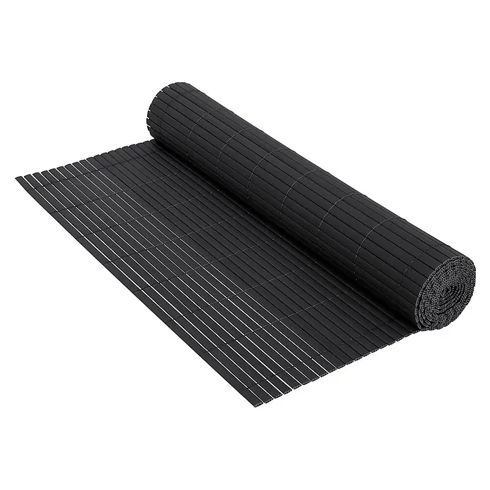 ECD Germany Sichtschutzelement Anthrazit Windschutz Zaunblende für Garten Balkon Terrasse - B x H: 600 x 120 cm, Kunststoff, Anthrazit - Schwarzer Sichtschutz aus Kunststofflamellen, teilweise von der Rolle abgerollt.