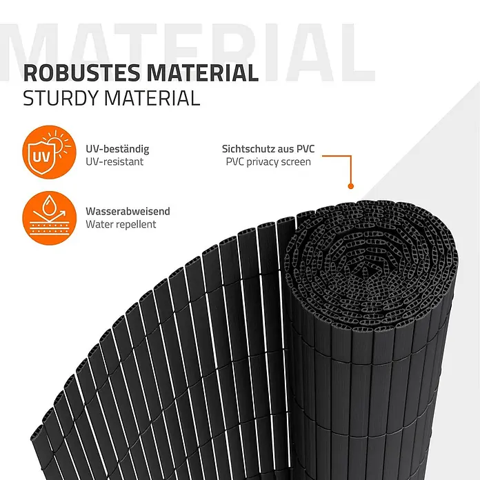 ECD Germany Sichtschutzelement Anthrazit Windschutz Zaunblende für Garten Balkon Terrasse - B x H: 600 x 120 cm, Kunststoff, Anthrazit - Schwarzer, gerollter PVC-Sichtschutz, betont robustes, UV-beständiges und wasserabweisendes Material.