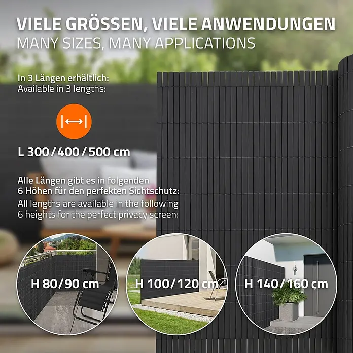 ECD Germany Sichtschutzelement Anthrazit Windschutz Zaunblende für Garten Balkon Terrasse - B x H: 600 x 120 cm, Kunststoff, Anthrazit - Dunkelgrauer Sichtschutz in verschiedenen Höhen und Längen, vielseitig einsetzbar auf Balkon, Terrasse und im Garten.