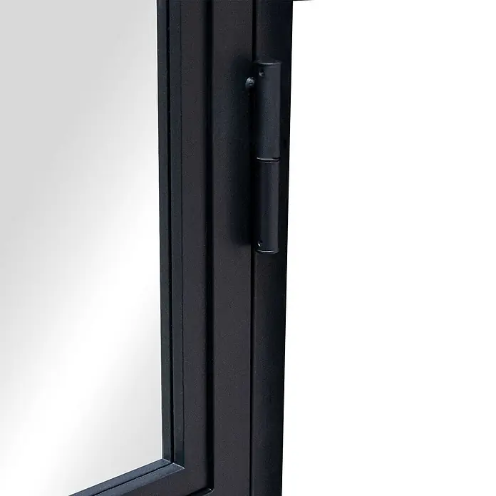 Inova Zimmertür Glasdrehtür ESG Glastür Komplettset DIN Links 89 x 216 cm - 830 x 2.115 mm, DIN Anschlag: Links, Schwarz - Schwarzer Metallrahmen mit sichtbarem schwarzem Scharnier.