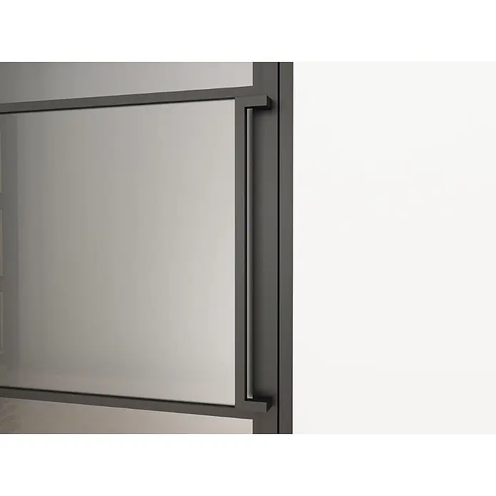 Inova Zimmertür Glasdrehtür ESG Glastür Komplettset 830 x 2115 Klarglas Griffstange - 830 x 2.115 mm, DIN Anschlag: Links, Schwarz - Moderne dunkelgerahmte Glastür mit langem, minimalistischem Zuggriff.