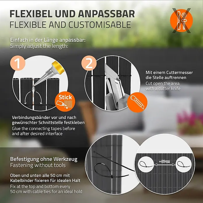 ECD Germany Sichtschutzelement Anthrazit Windschutz Zaunblende für Garten Balkon Terrasse - B x H: 800 x 100 cm, Kunststoff, Anthrazit - Schwarzer flexibler Sichtschutz, zuschneidbar und werkzeuglos mit Kabelbindern zu befestigen.