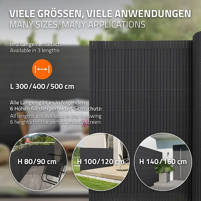 ECD Germany Sichtschutzelement Anthrazit Windschutz Zaunblende für Garten Balkon Terrasse - B x H: 500 x 140 cm, Kunststoff, Anthrazit - Dunkelgrauer Lamellen-Sichtschutz, erhältlich in L 300-500cm und H 80-160cm für vielfältige Anwendungen.