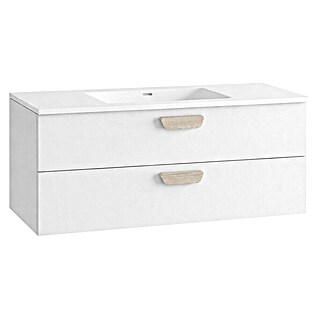 Mueble de lavabo Sofia 2C (L x An x Al: 46 x 100 x 50 cm, Blanco mate tirador roble)