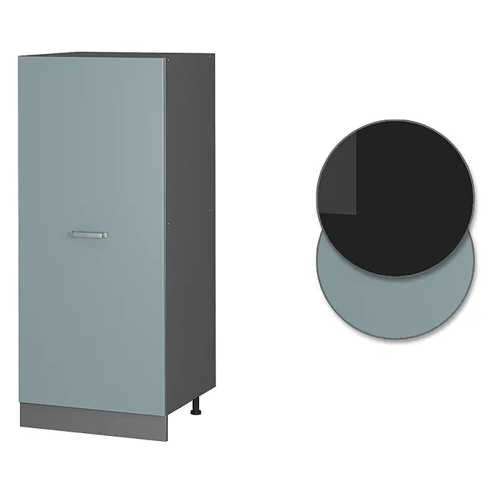 Vicco Schrankküche R-Line Blau-Grau - Blau-Grau, Vorratsschrank 60cm - Hellblau-grauer Schrank mit dunkelgrauen Seiten, silberner Griff. Inklusive Farbmuster.