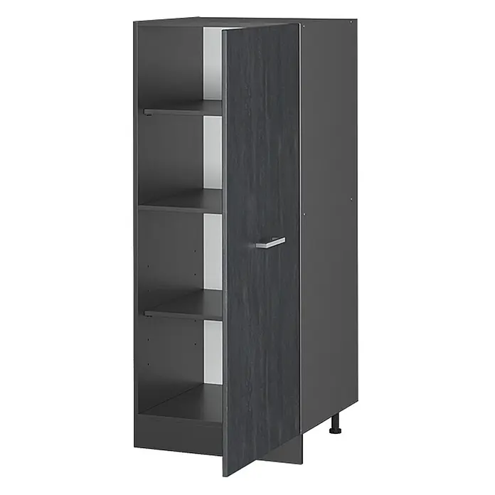 Vicco Vorratsschrank R-Line, Schwarz Beton, 60 cm -  - Dunkelgrauer Hochschrank mit strukturierter Holzoptik-Tür, offenen Regalböden und verstellbaren Füßen.