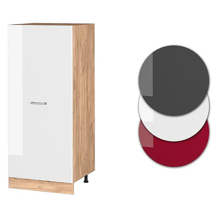 Vicco Schrankküche R-Line Weiß Hochglanz - Weiß Hochglanz, Vorratsschrank 60 cm - Hoher Schrank mit weißer Hochglanzfront und hellem Holzkorpus. Fronten auch in Dunkelgrau oder Rot erhältlich.