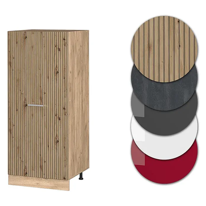 Vicco Schrankküche R-Line Artisan-Eiche - Artisan-Eiche, Vorratsschrank 60 cm - Hoher Holzschrank mit gerillter Tür, silbernem Griff und Optionen für Holz, Dunkelgrau, Weiß oder Rot.