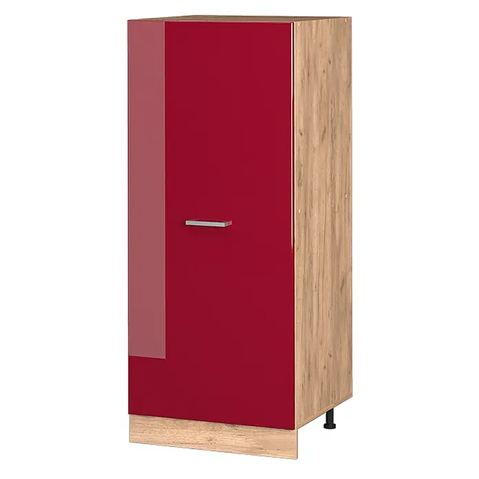 Vicco Schrankküche R-Line Rot Hochglanz - Rot Hochglanz, Vorratsschrank 60cm - Roter Hochglanz-Schrank mit hellen Holzdekor-Seiten und Sockelblende, mit silbernem Griff.