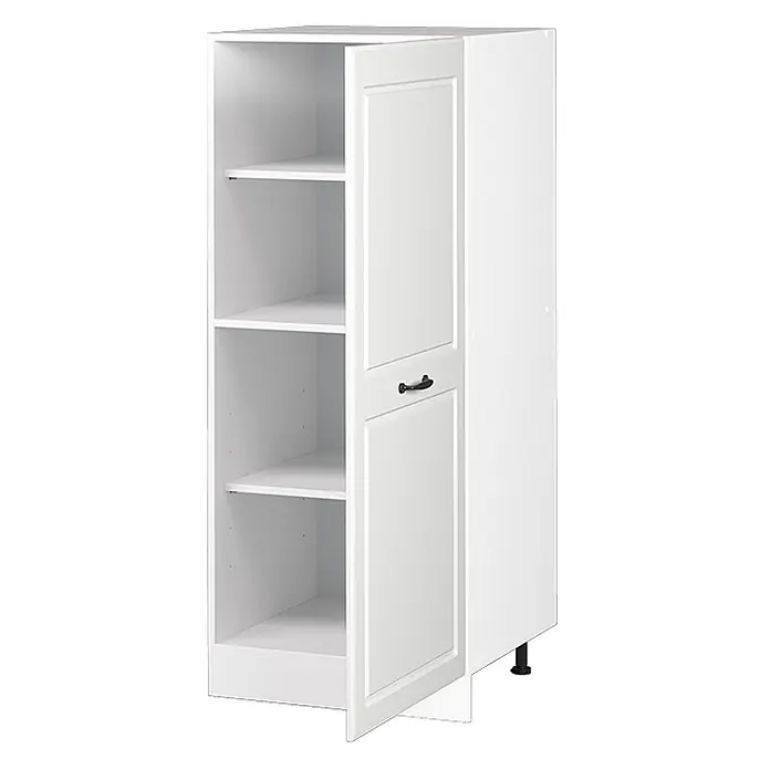 Vicco Schrankküche R-Line Weiß Landhaus - Weiß Landhaus, Vorratsschrank 60cm - Weißer Küchenunterschrank mit offenen Regalen und einer Kassettentür mit Griff. Verstellbare Füße.