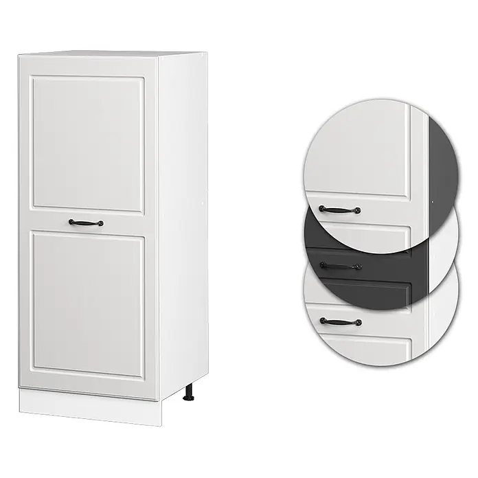 Vicco Schrankküche R-Line Weiß Landhaus - Weiß Landhaus, Vorratsschrank 60cm - Weißer Küchenschrank mit Kassettentüren und schwarzen Griffen. Auch mit anthrazitfarbenen Fronten erhältlich.