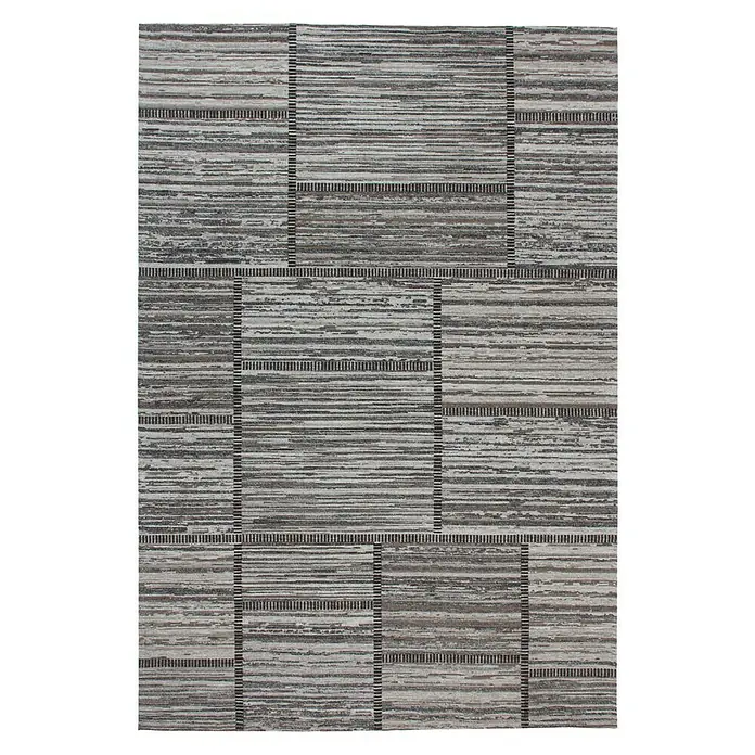 Kayoom Flachgewebeteppich Phönix - Natur/Grau, 150 x 80 cm, 75 % Wolle, 20 % Baumwolle, 5 % Polyester - Grauer Teppich mit geometrischem Blockstreifenmuster, der jedem Raum einen modernen Touch verleiht. Das strapazierfähige Material sorgt für Langlebigkeit.