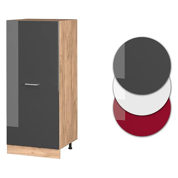 Vicco Schrankküche R-Line Anthrazit Hochglanz - Anthrazit Hochglanz, Vorratsschrank 60cm - Hoher schmaler Schrank mit anthrazitfarbener Hochglanztür und heller Holzoptik. Farboptionen: Anthrazit, Weiß, Rot.