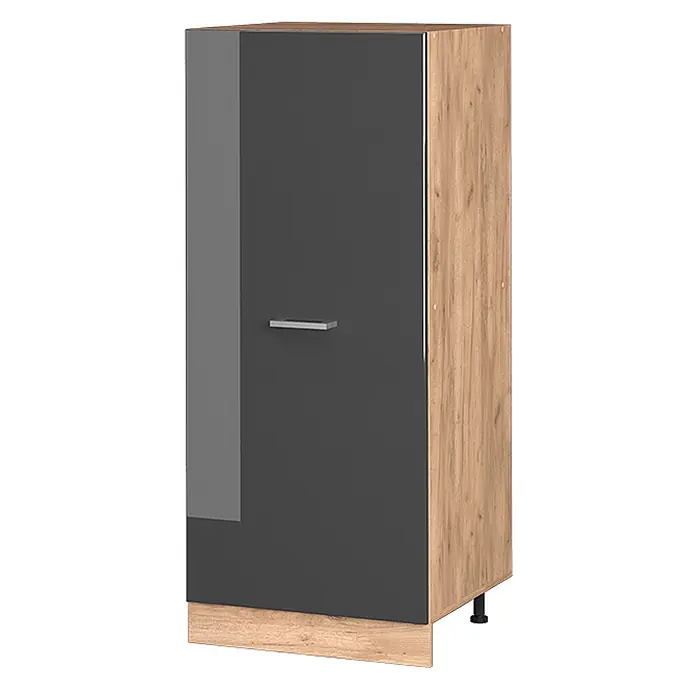 Vicco Schrankküche R-Line Anthrazit Hochglanz - Anthrazit Hochglanz, Vorratsschrank 60cm - Zweifarbiger Schrank mit dunkelgrauer Tür und heller Holzoptik, silbernem Griff und verstellbaren Füßen.