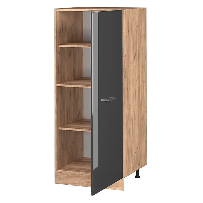 Vicco Schrankküche R-Line Anthrazit Hochglanz - Anthrazit Hochglanz, Vorratsschrank 60cm - Hoher Schrank in Holzoptik mit dunkelgrauer Tür, Innenablagen und verstellbarem Fuß.