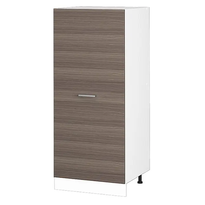 Vicco Schrankküche R-Line Edelgrau - Edelgrau, Vorratsschrank 60cm - Hoher Aufbewahrungsschrank mit brauner Holzoptiktür, weißem Korpus und silbernem Griff.