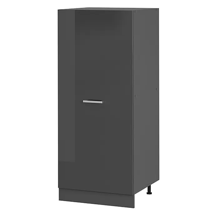 Vicco Schrankküche R-Line Anthrazit Hochglanz - Breite: 60 cm, Anthrazit Hochglanz, Vorratsschrank 60 cm - Dunkelgrauer Hochglanz-Hochschrank mit einer Tür, silbernem Griff und Sockel.