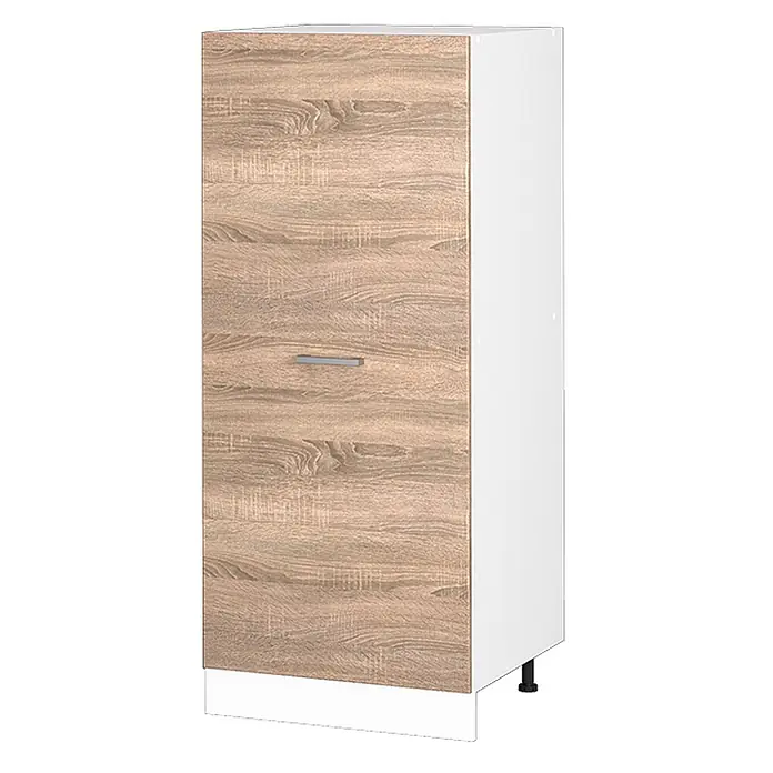 Vicco Schrankküche R-Line Sonoma - Sonoma, Vorratsschrank 60cm - Weißer Schrank mit hellbrauner Holztür und silbernem Griff.