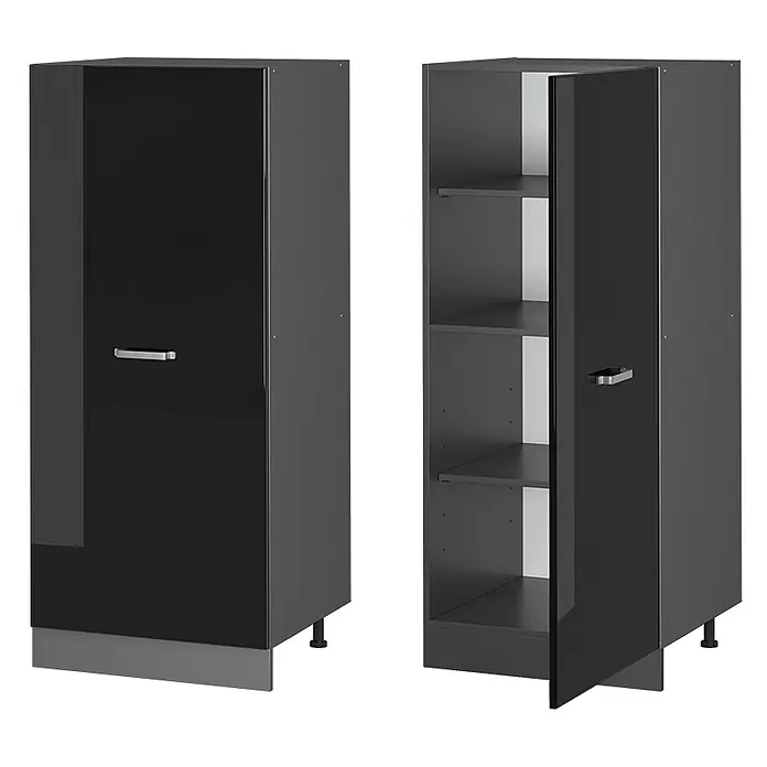 Vicco Vorratsschrank R-Line, Schwarz Hochglanz, 60 cm -  - Hoher schwarzer Hochglanzschrank, geschlossen und offen, mit Innenablagen.