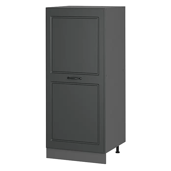 Vicco Schrankküche R-Line Anthrazit Landhaus - Breite: 60 cm, Anthrazit Landhaus, Vorratsschrank 60 cm - Dunkelgrauer Hochschrank mit Kassettentür, schwarzem Griff, Sockel und verstellbaren Füßen.
