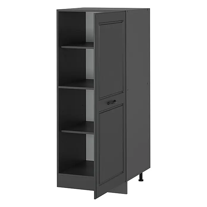 Vicco Schrankküche R-Line Anthrazit Landhaus - Breite: 60 cm, Anthrazit Landhaus, Vorratsschrank 60 cm - Dunkelgrauer Küchenschrank mit offenen Fächern und geschlossener Tür, mit Zierleisten und Griff.