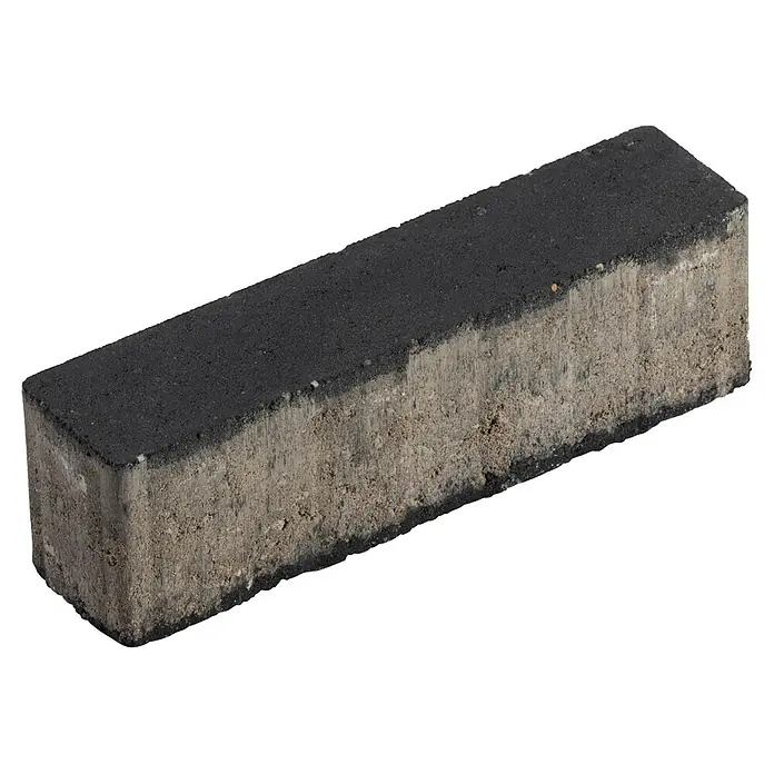 Diephaus Pflastersteinmuster Lorain Riemchen - Basalt - Rechteckiger Pflasterstein mit dunkler Asphaltoberfläche und rauen Betonkanten.