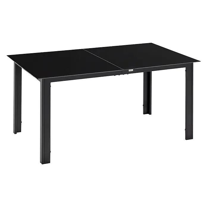 Outsunny Gartentisch - L x B x H: 150 x 90 x 74 cm, Aluminium, gehärtetes Glas, Rechteckig, Schwarz - Schwarzer ausziehbarer Gartentisch mit eleganter Glasplatte und robustem Metallgestell.