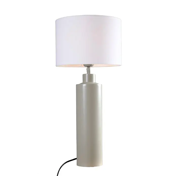 PR Home Tischleuchte 57cm - 40 W, E27 - Zylindrische Tischleuchte mit hellgrauem Fuß und weißem Stoffschirm.